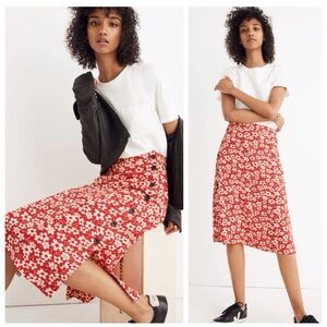 Madewell Red Floral Midi Skirt